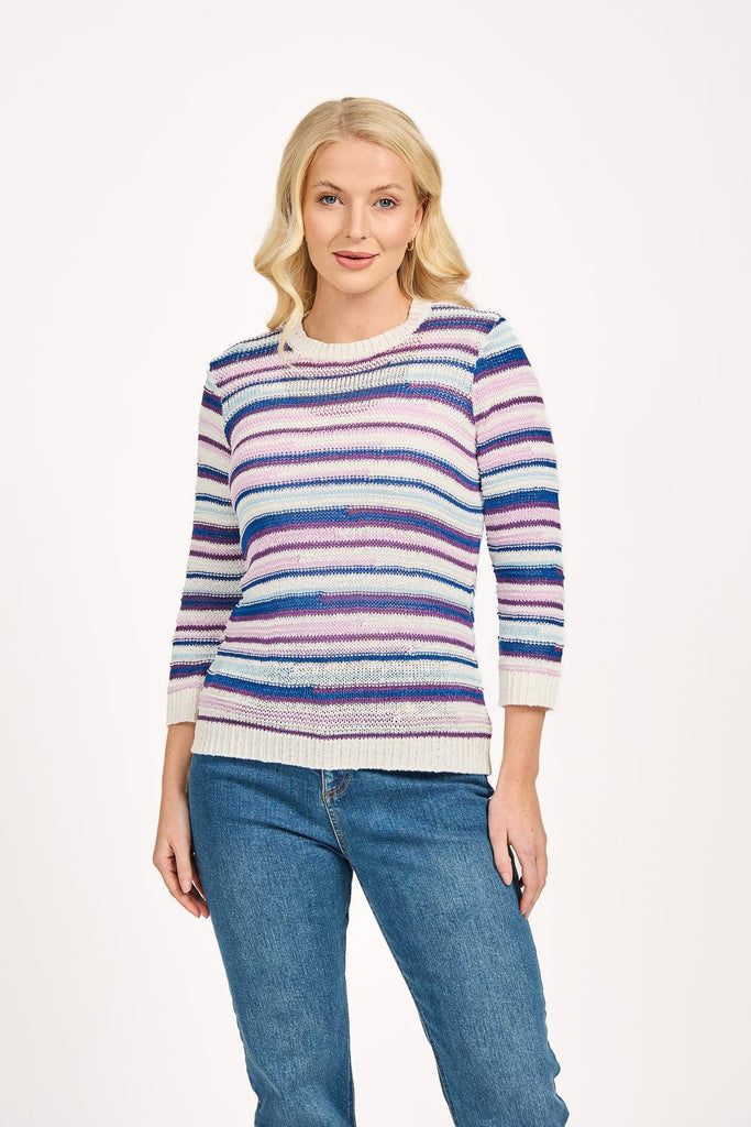 Staggered Stripe Jumper - Blue-Knitwear-Paco