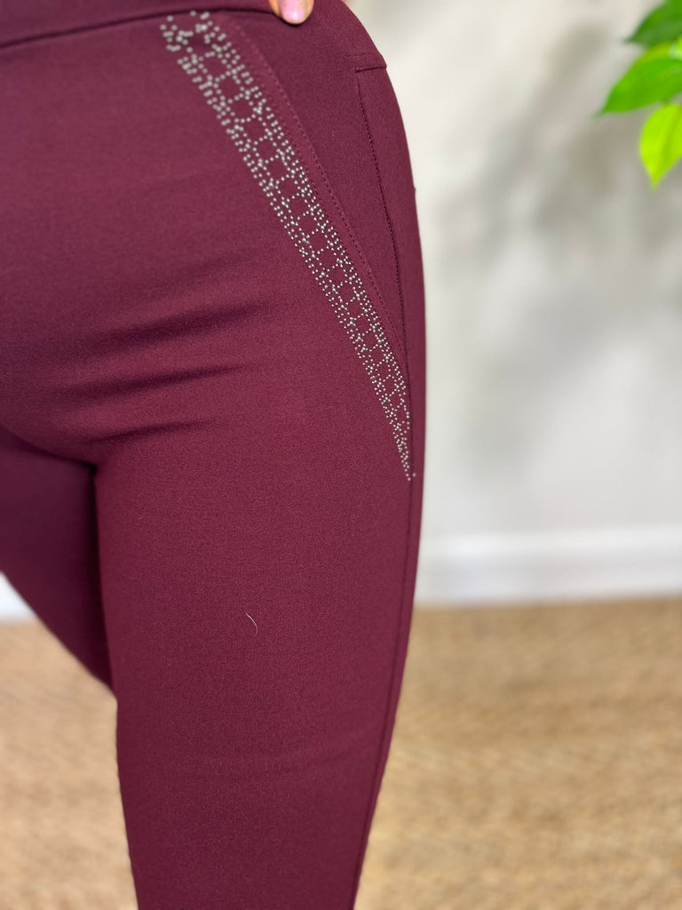 Stretch Jersey Legging-Wine-Trousers-Paco