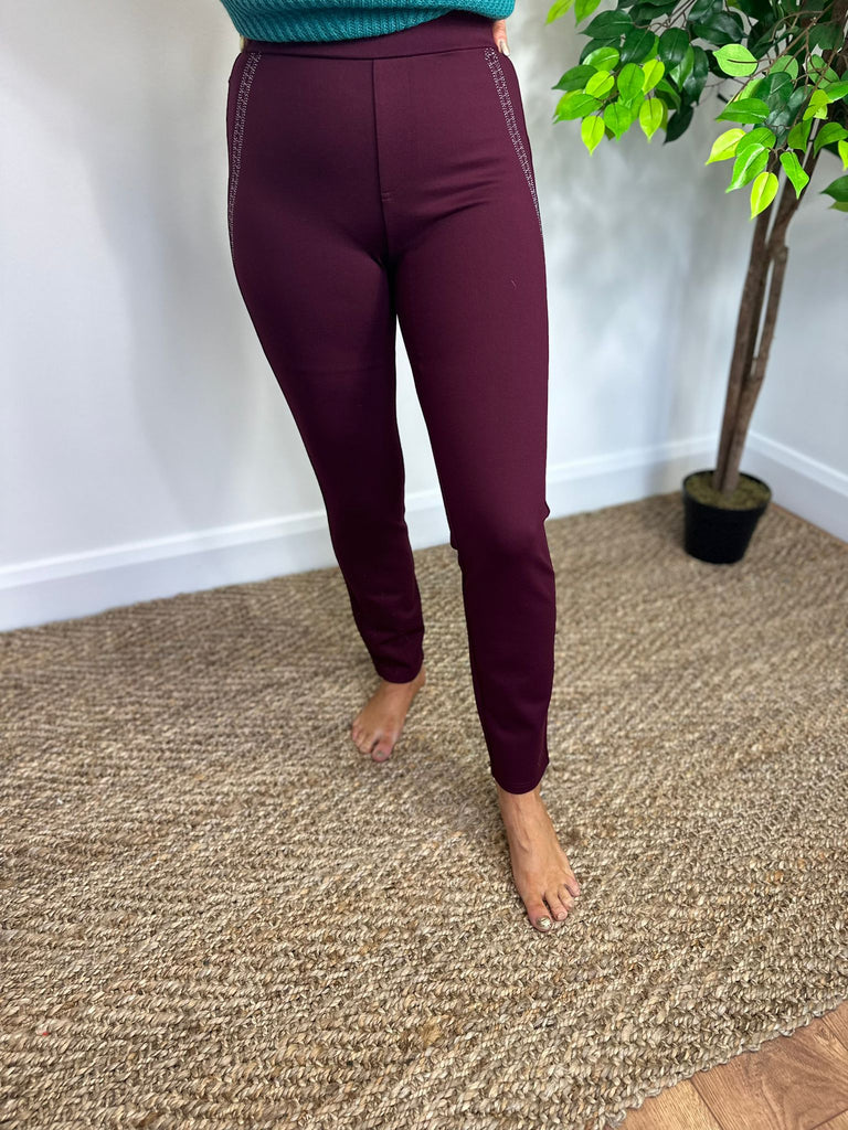 Stretch Jersey Legging-Wine-Trousers-Paco