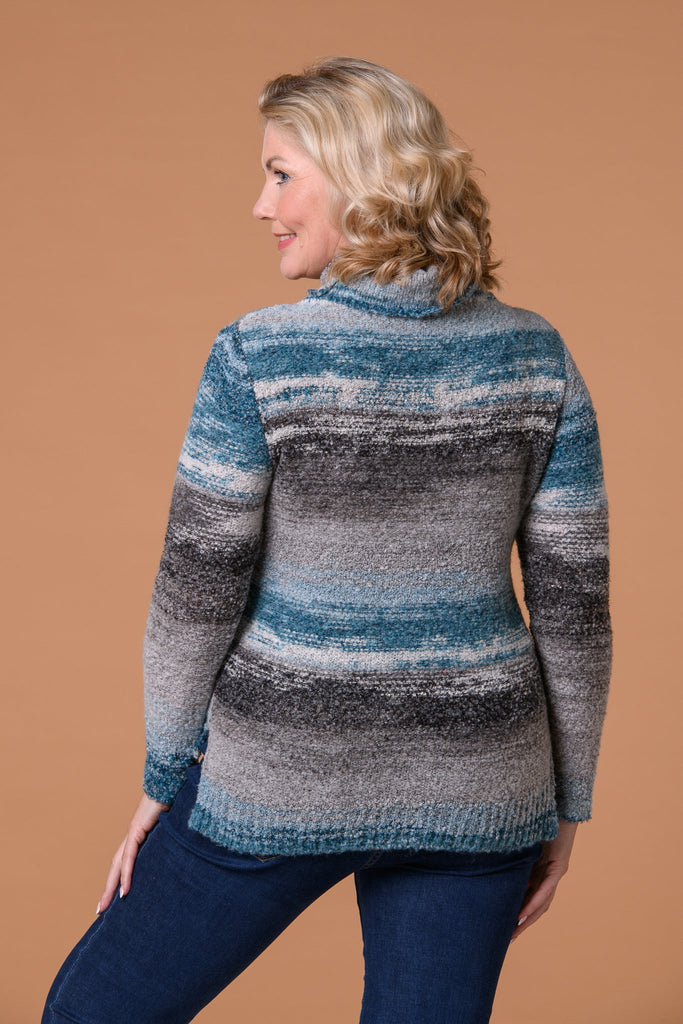 Stripe Boucle Cowl Neck Sweater-Knitwear-Paco