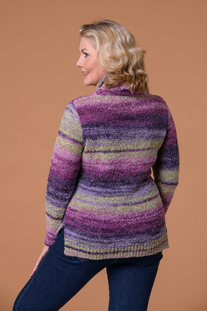 Stripe Boucle Cowl Neck Sweater Purple-Knitwear-Paco