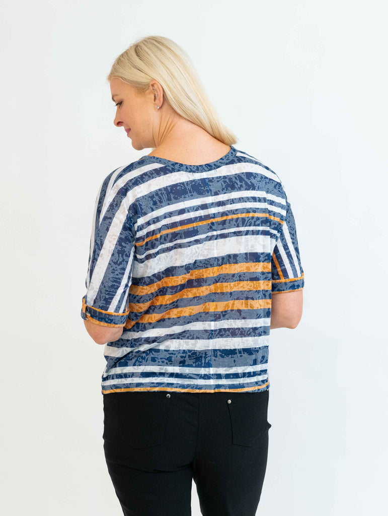Stripe Burn Out Top-Tops-Paco