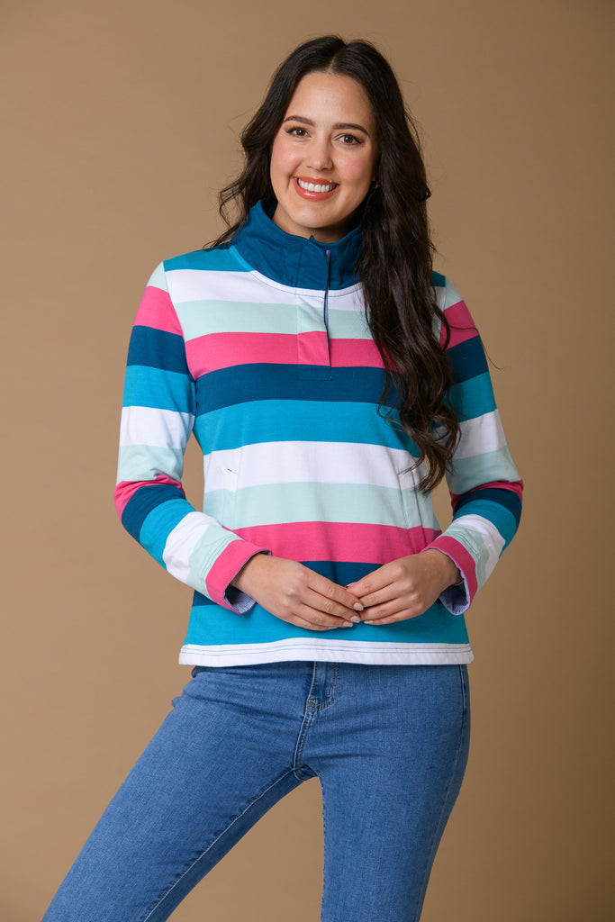 Stripe Colourful Sweatshirt Teal/Pink-Sportswear-Paco