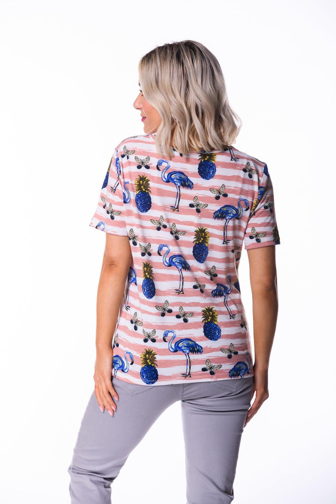 Stripe Flamingo Tee-T Shirts-Paco