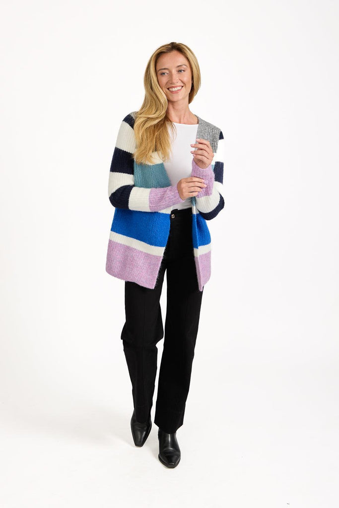 Stripe Knit Cardigan BLUE SU-25MF-658-Knitwear-Paco
