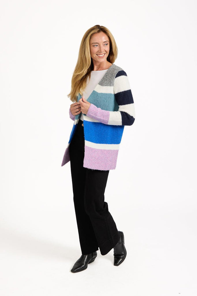 Stripe Knit Cardigan BLUE SU-25MF-658-Knitwear-Paco