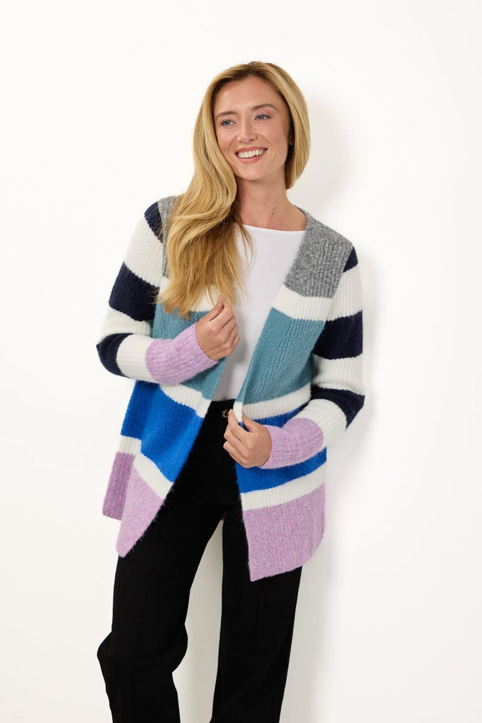 Stripe Knit Cardigan BLUE SU-25MF-658-Knitwear-Paco