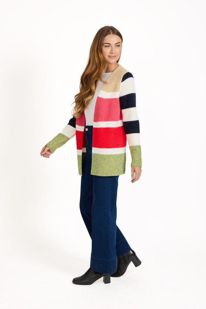Stripe Knit Cardigan RED SU-25MF-658-Knitwear-Paco