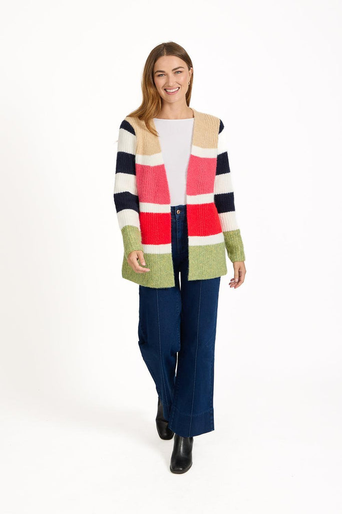 Stripe Knit Cardigan RED SU-25MF-658-Knitwear-Paco