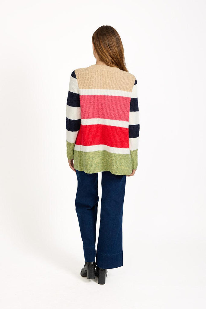Stripe Knit Cardigan RED SU-25MF-658-Knitwear-Paco