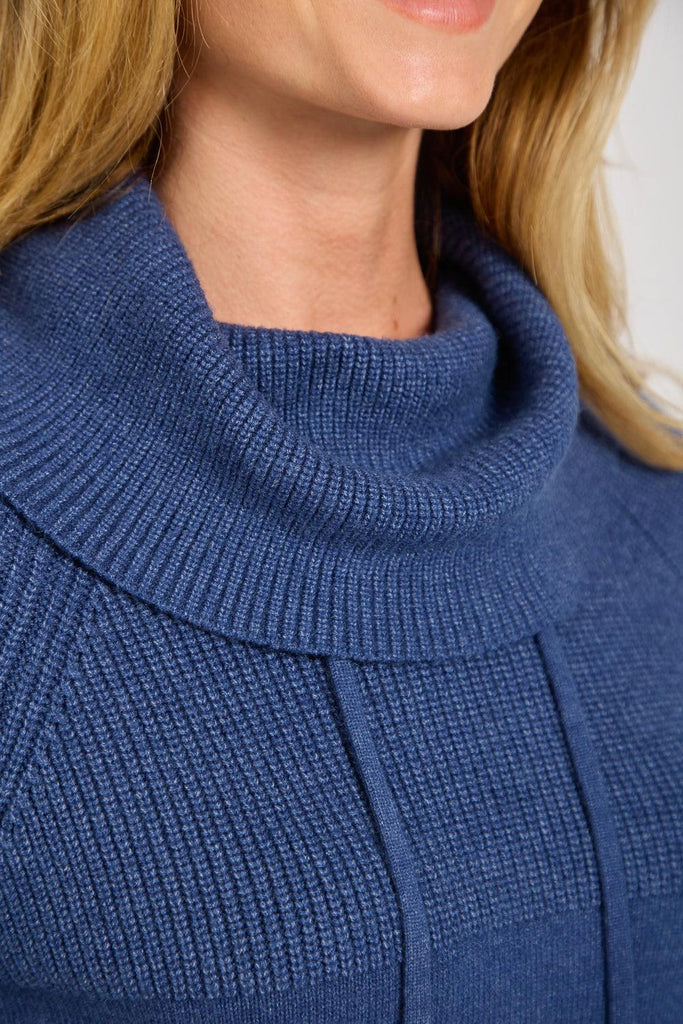 Stripe Knit Cowl Neck Jumper DENIM SU-25MF-663-Knitwear-Paco