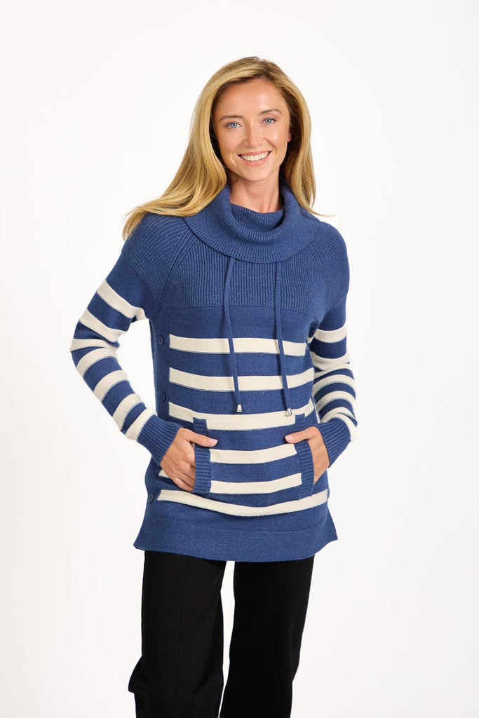 Stripe Knit Cowl Neck Jumper DENIM SU-25MF-663-Knitwear-Paco