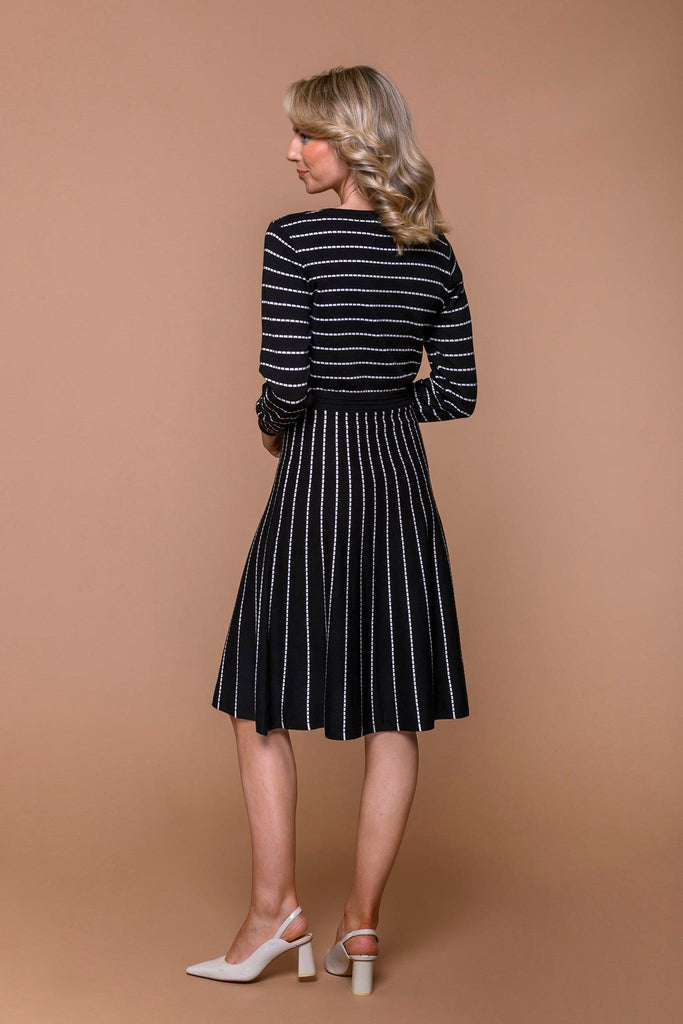 Stripe Knit Pleat Dress-Dresses-Paco