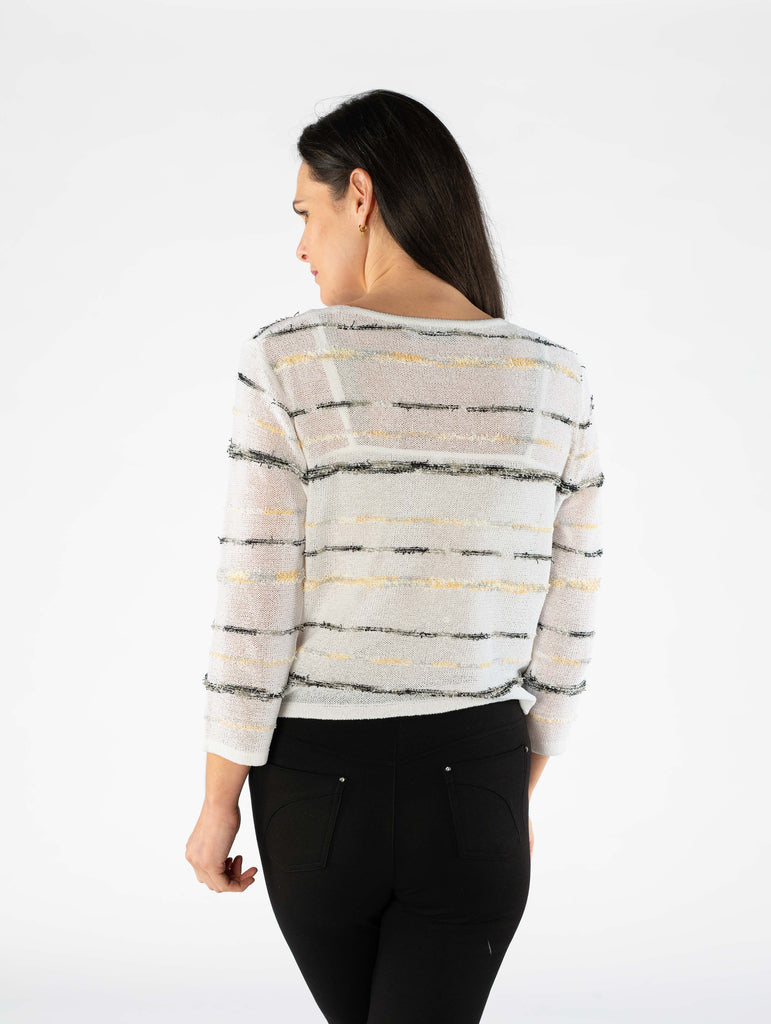 Stripe Pattern Shrug - SH29889 - White multi-Tops-Paco