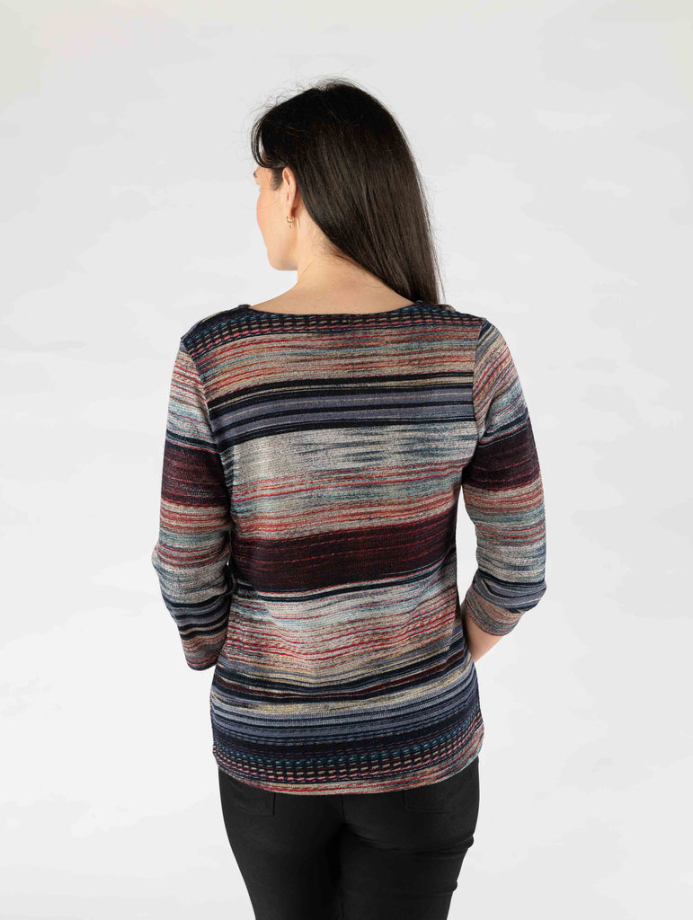 Stripe Print Brushed Top with Cowl Neck-Tops-Paco