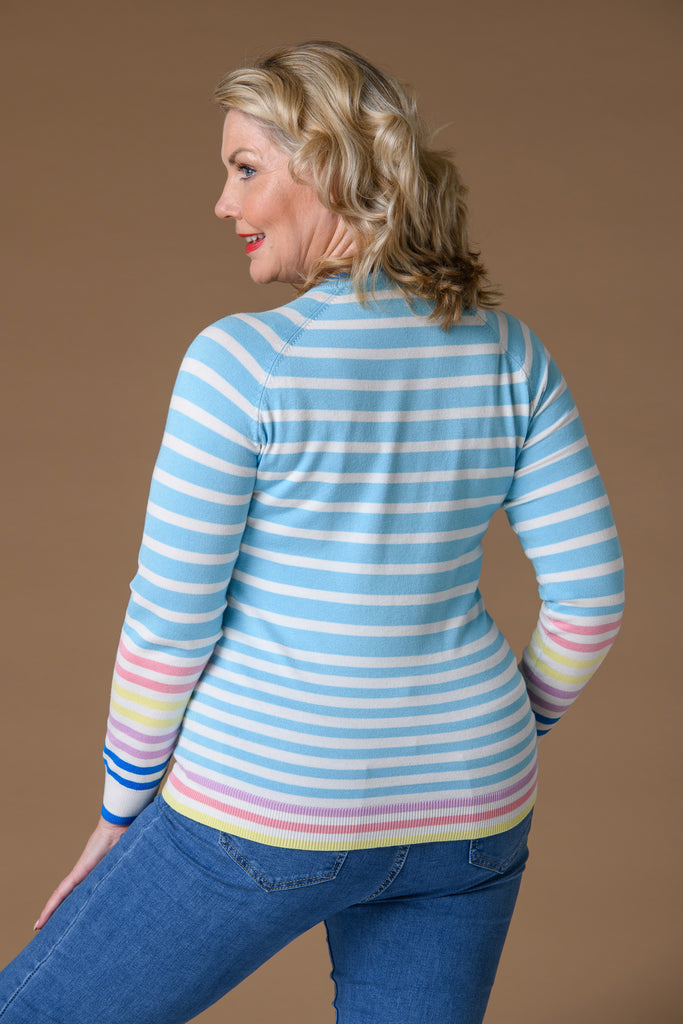 Stripe Trim + Pocket Sweater - Blue-Knitwear-Paco