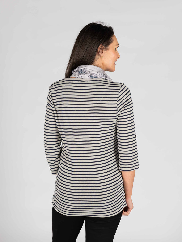 Stripe Tunic With Flowy Neck-Tops-Paco