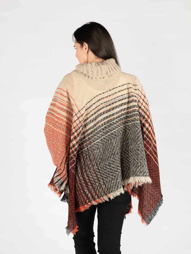 Stripe check cape Beige/Red-Knitwear-Paco