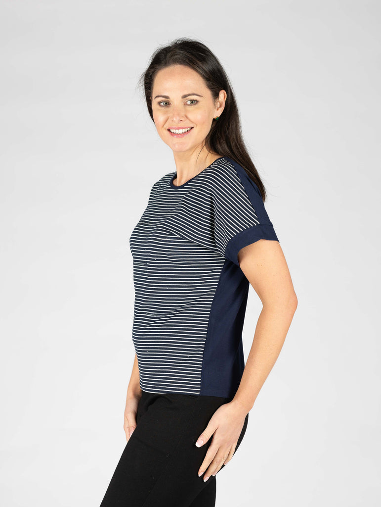 Stripe round neck top-Tops-Paco