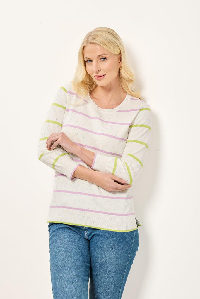 Stripe speckled knit jumper - Lilac/Lime-Knitwear-Paco