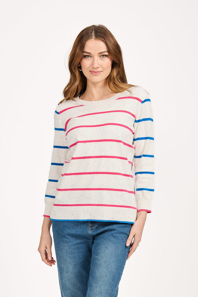 Stripe speckled knit jumper - Pink/Blue-Knitwear-Paco