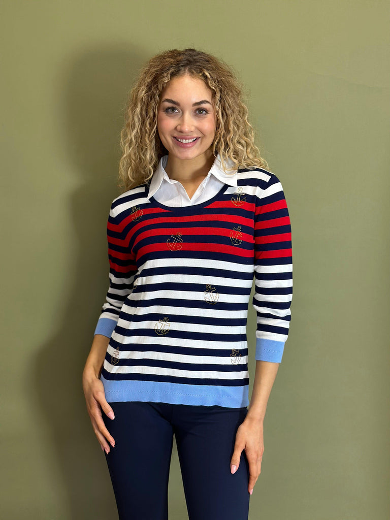 Striped Anchor Insert Sweater-Paco