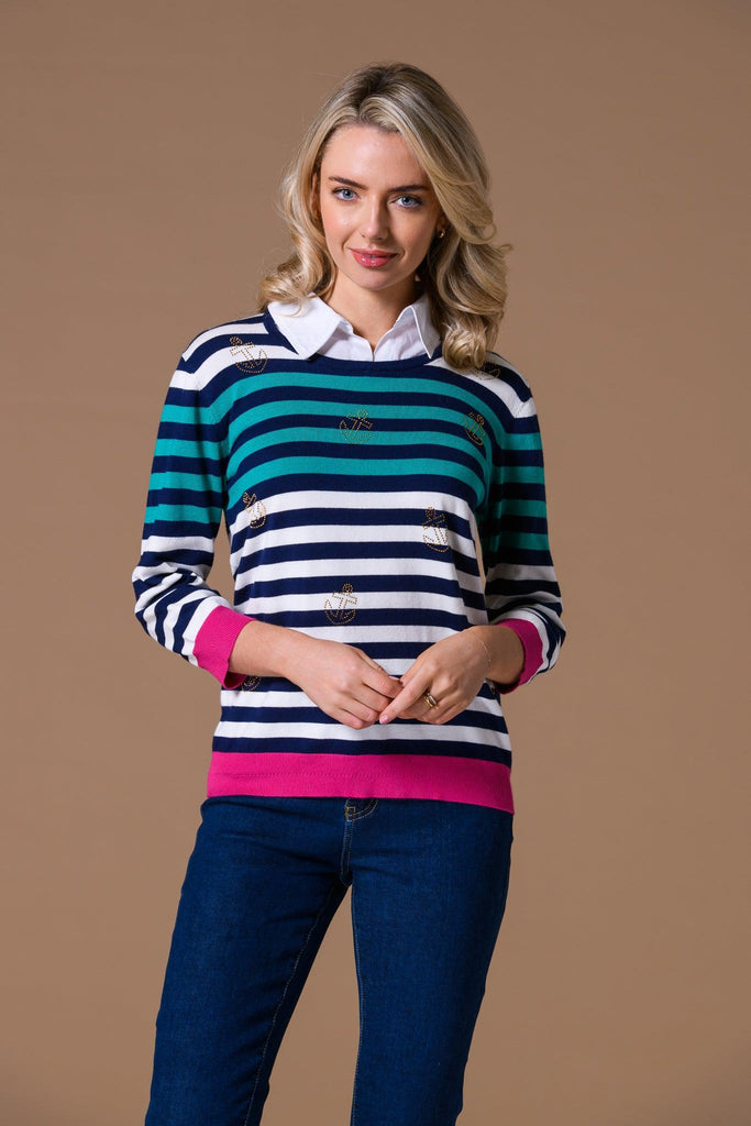 Striped Anchor Insert Sweater-Paco