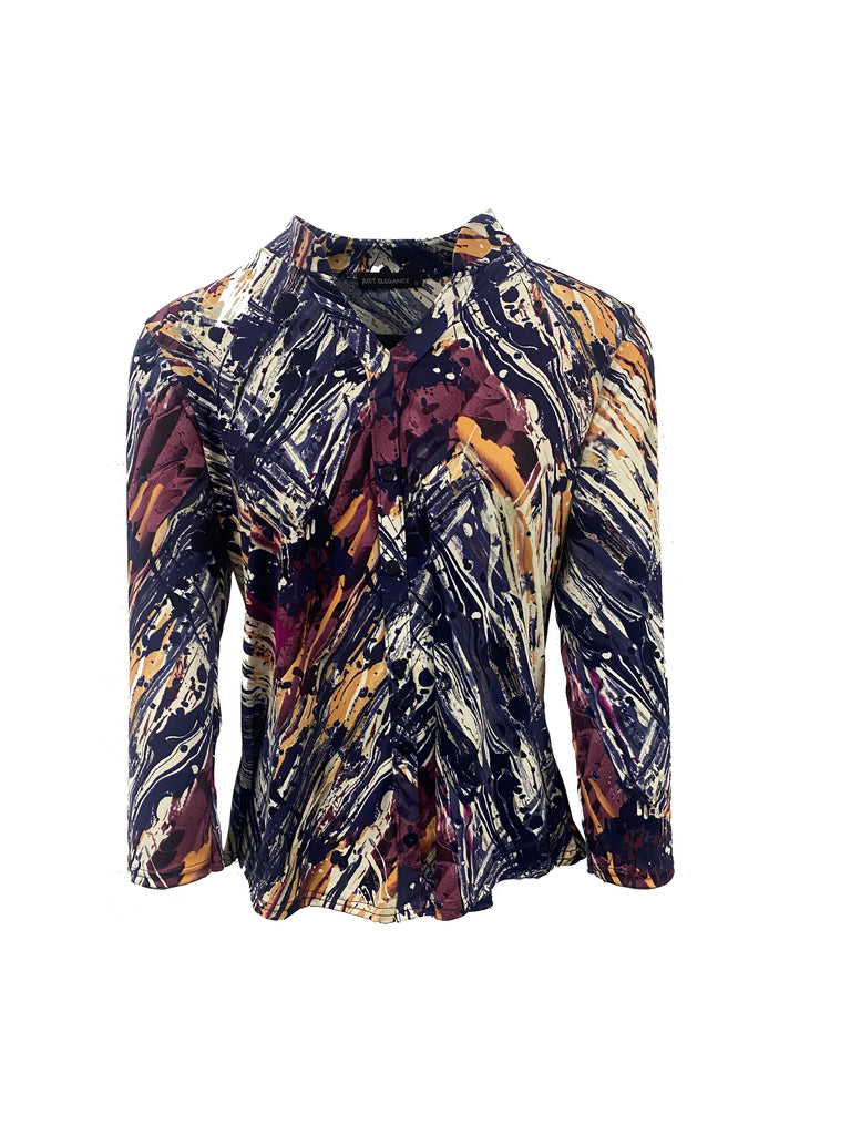 Swirl Print Top With Button-Tops-Paco