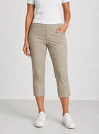 T30487  CROP 22 INCH STRETCH TROUSER ELAS WAIST TAUPE