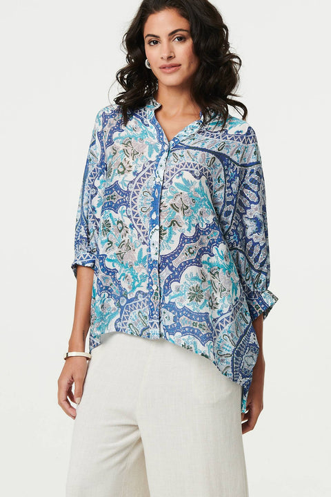 Paisley Button Blouse BLUE