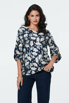 Metallic Print 3/4 Slv Relaxed Top T734967 NAVY