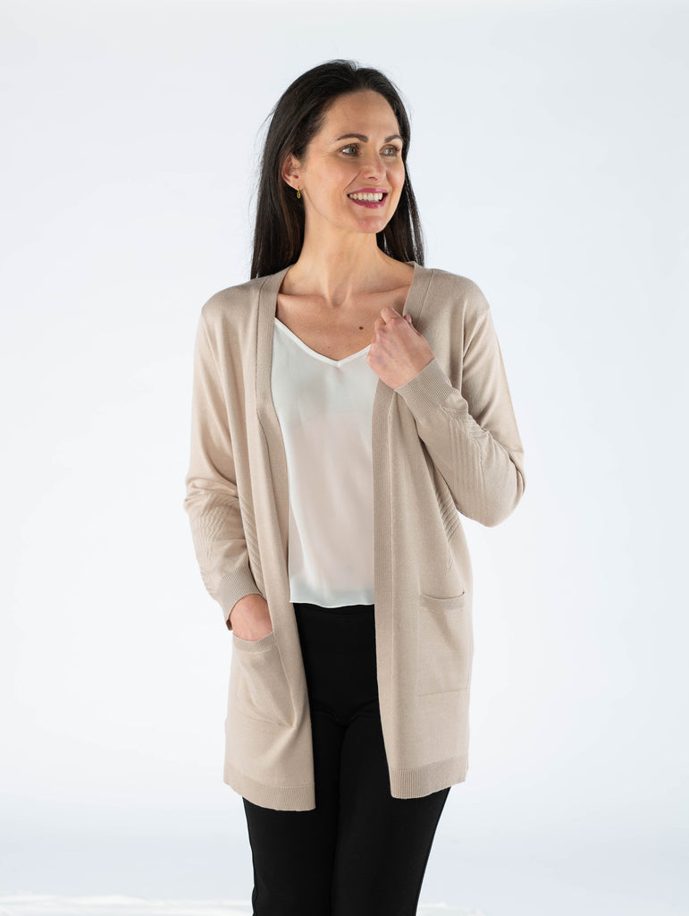 Textured Panel Edge To Edge Cardigan - CA29764 - Stone-Cardigans-Paco