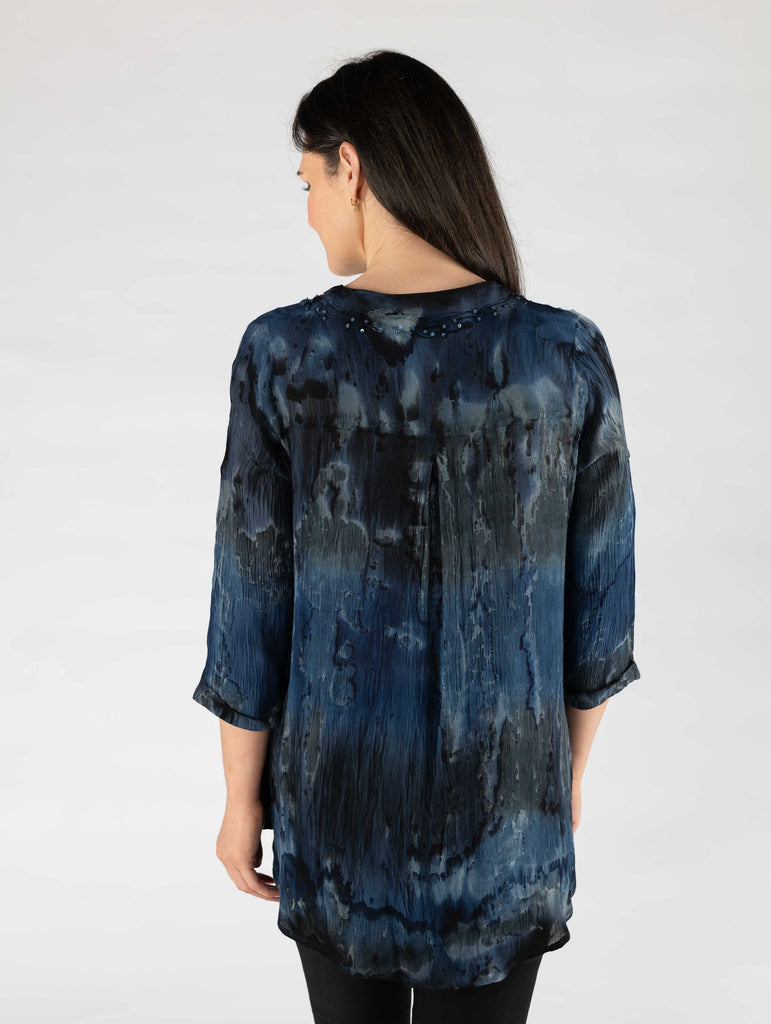 Tie Dye 3/4 Sleeve Longline Blouse-Tops-Paco