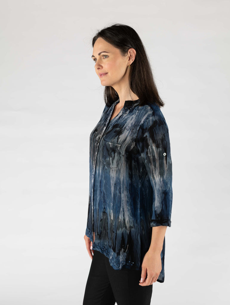 Tie Dye 3/4 Sleeve Longline Blouse-Tops-Paco