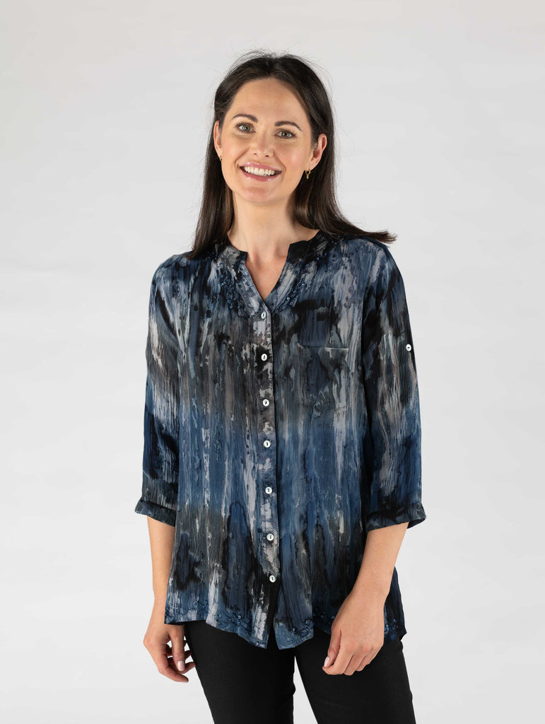 Tie Dye 3/4 Sleeve Longline Blouse-Tops-Paco