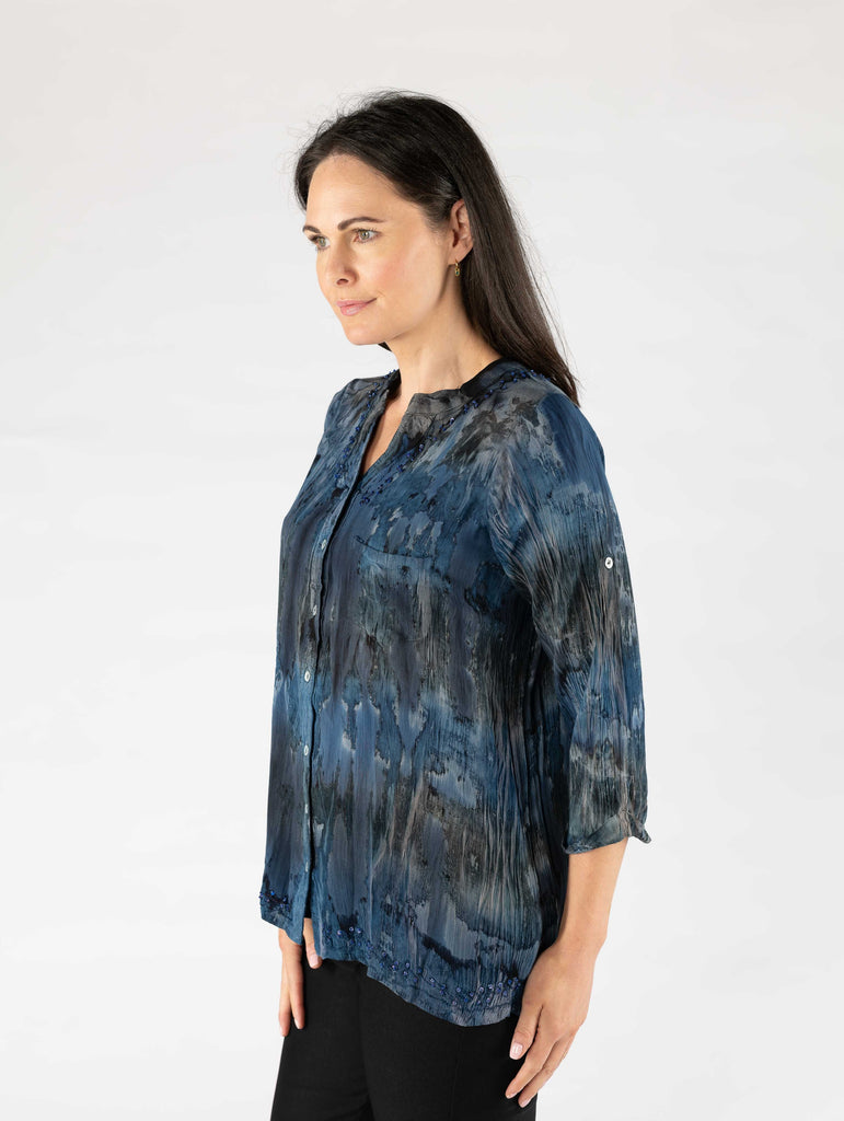 Tie Dye 3/4 Sleeve Longline Blouse-Tops-Paco