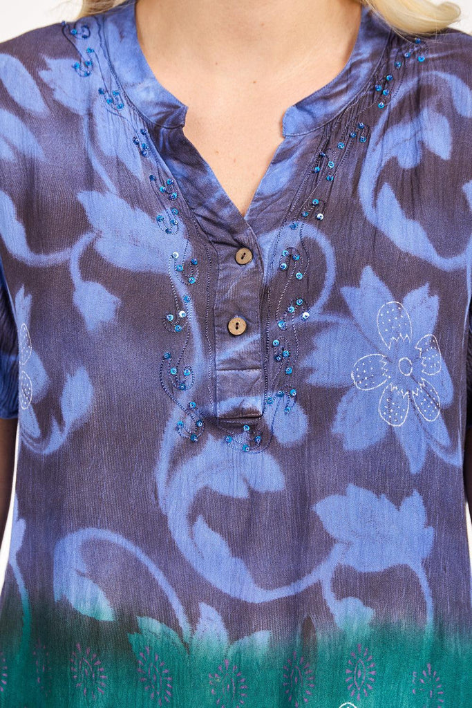 Tie Dye Printed Blouse - Green-Dresses-Paco