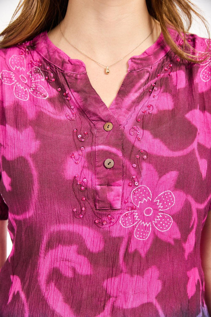 Tie Dye Printed Blouse - Pink-Dresses-Paco