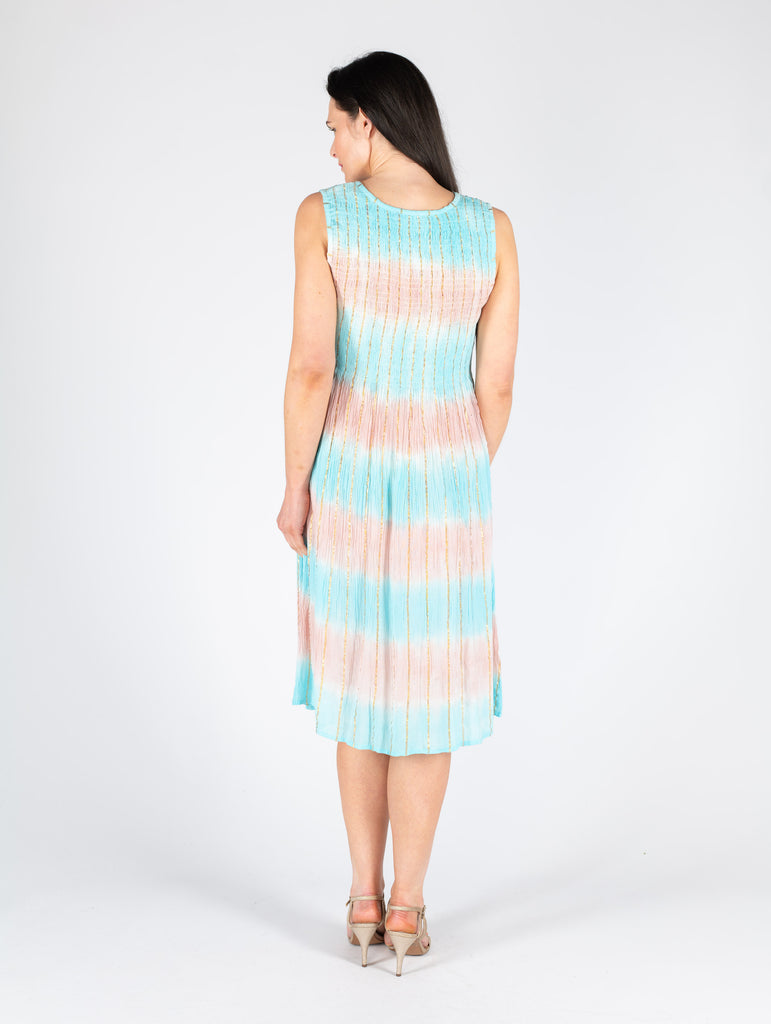 Tie Dye Round Neck Dress - D29916 Pink Turq-Dresses-Paco