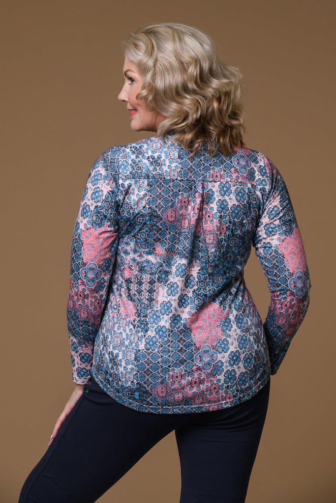 Tile Print Emily Top Blue/Pink-Tops-Paco