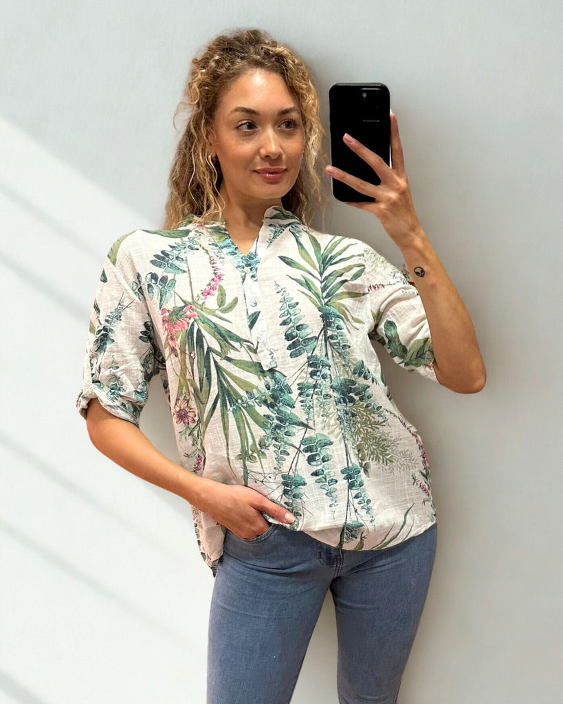 Tropical Notch neck top - Olive-Tops-Paco