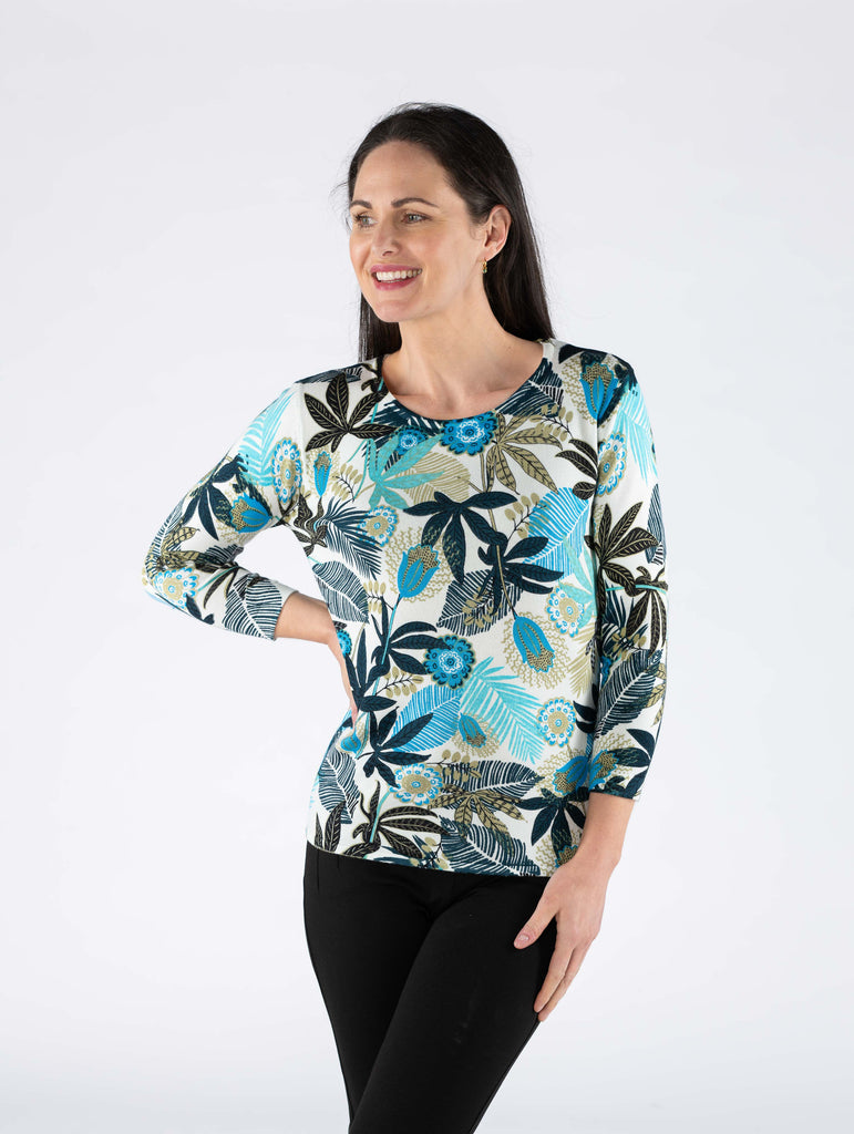 Tropical Print Jumper Round Neck - JU29777 - Multi Print-Jumpers & Cardigans-Paco