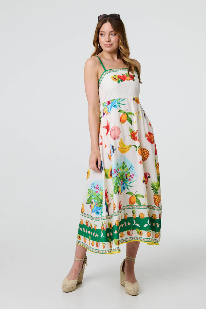 Tropical Print Sleeveless Dress - Green-Dresses-Paco