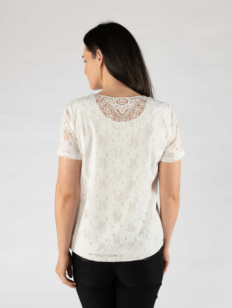 V-Neck floral lace top-Tops-Paco