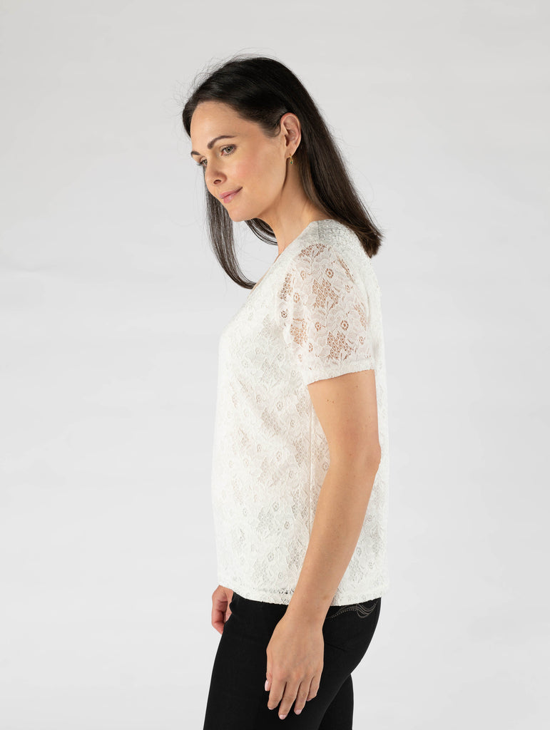 V-Neck floral lace top-Tops-Paco