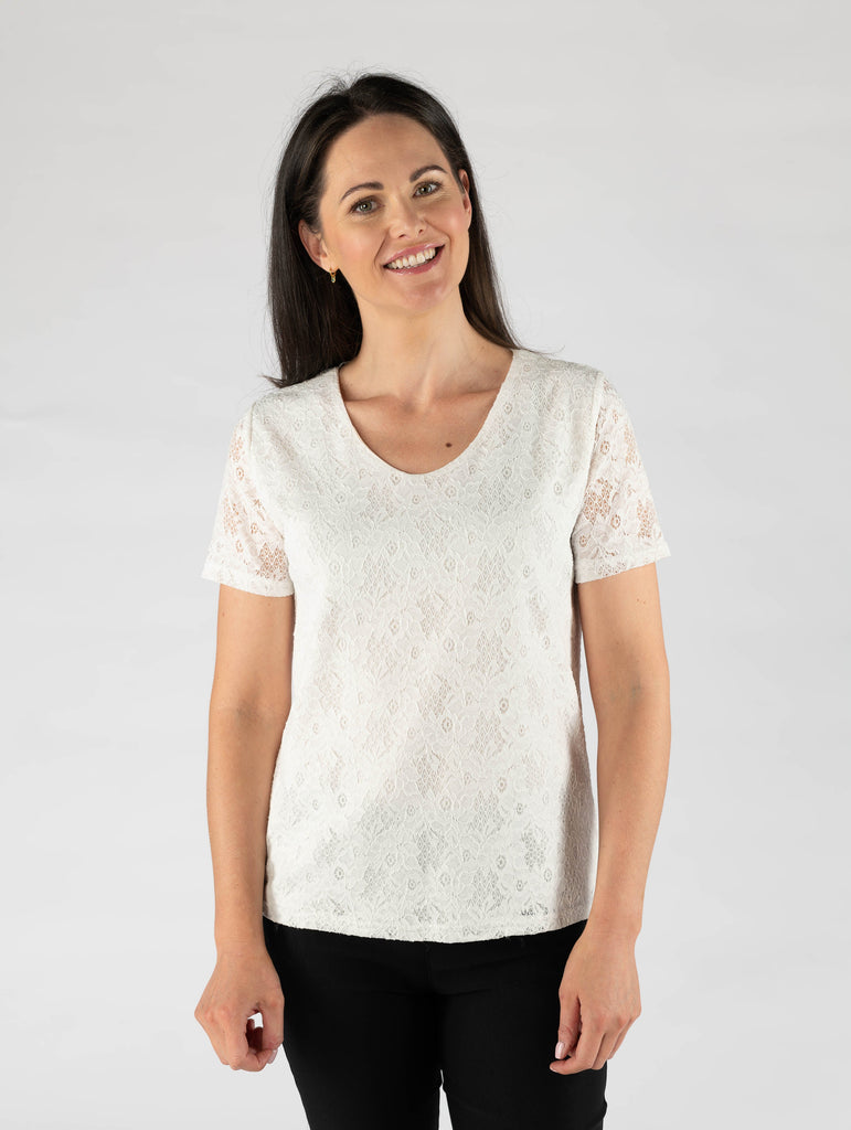 V-Neck floral lace top-Tops-Paco