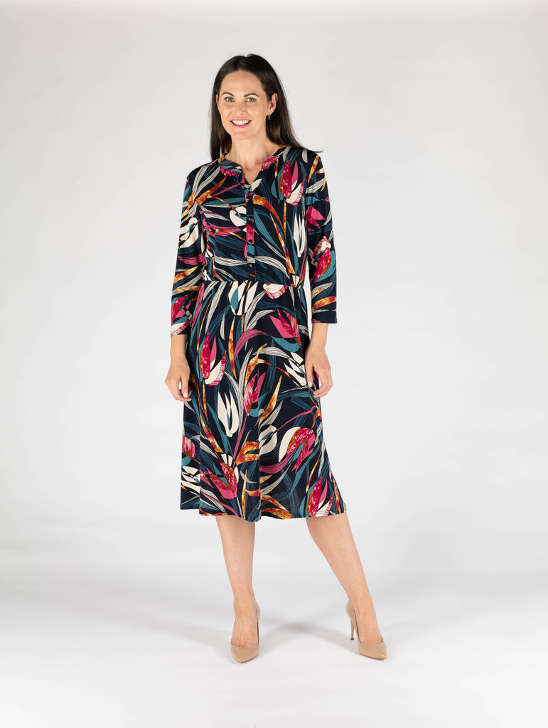 Vibrant Leaf Print Dress-Dresses-Paco