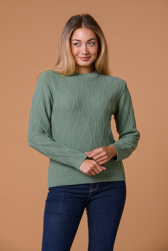 Wavy Cable Knit- Green-Knitwear-Paco