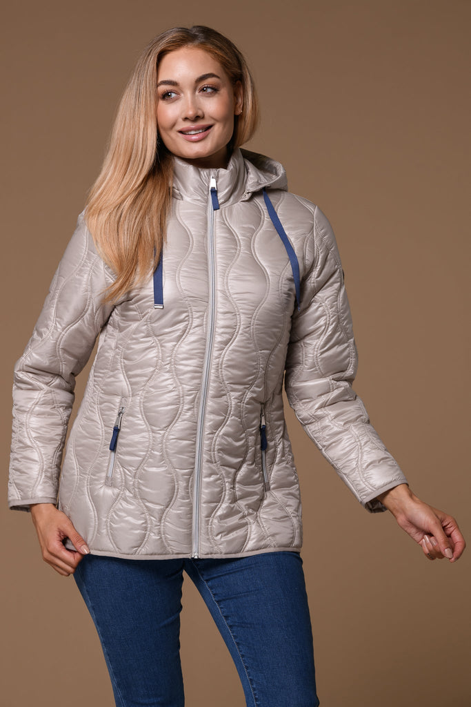 Wavy Onion Quilt Jacket- Beige-Jackets-Paco