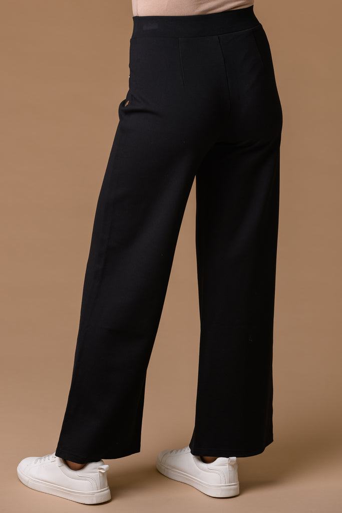 Wide Leg Ponte Trousers - Black-Bottoms-Paco